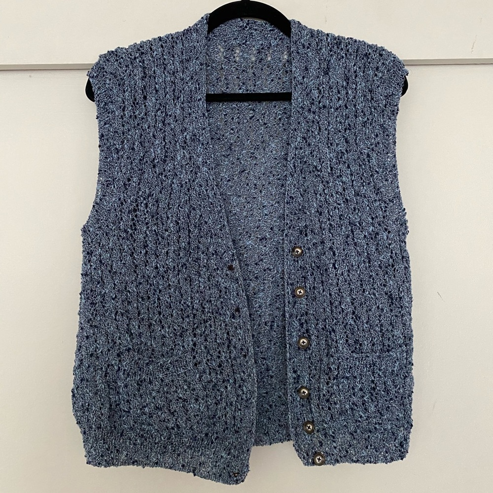 Homemade knit blue sweater vest